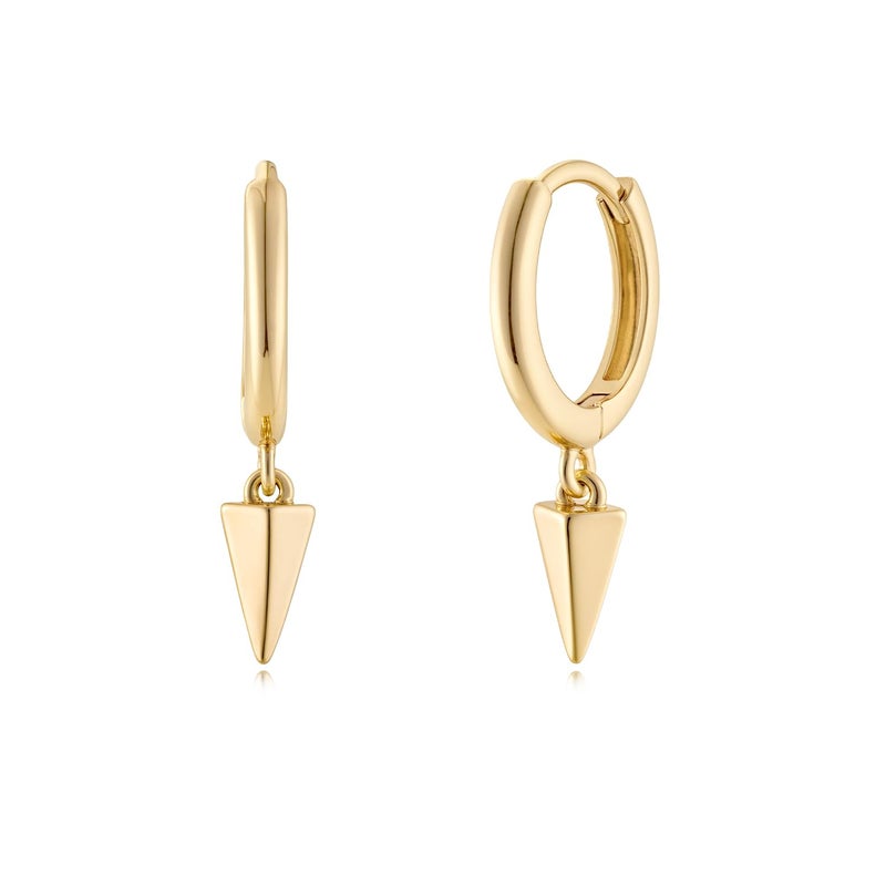 MYEARS Women Spike Earrings Gold Huggie Hoop Pyramid Dangle Drop 14K Gold Plated Small Simple Hypoallergenic Everyday Jewelry - Image 1
